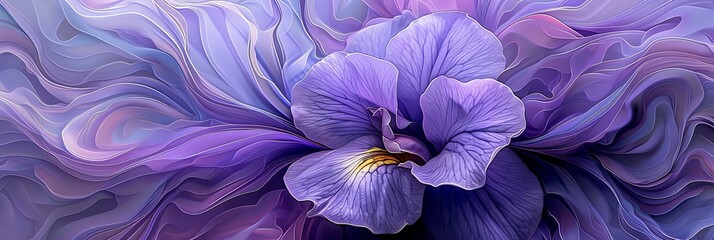 Vibrant violet flower digital art with intricate textures and patterns in bold strokes