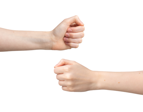 Two hands, white background, fist bump. Team power bro greeting, together in friendship, partnership, transparent png