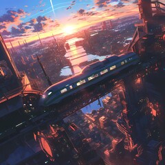 A Breathtaking Futuristic City Skyline Silhouette with a Dazzling Sunrise, Ideal for Technology, Infrastructure, and Urban Life Imagery.