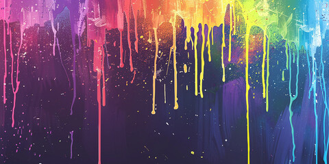 Dripping rainbow color paint splashes as background header-AI generated image