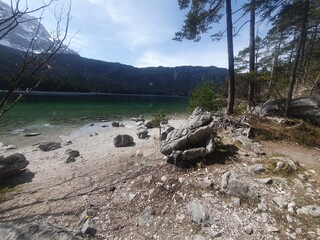 Landscape of Eibsee lake in Germany, Bavaria.