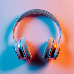 Headphones banner background. Headphones music creative poster. Digital raster illustration for concert poster, music album cover, advertising. AI artwork.