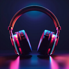 Headphones banner background. Headphones music creative poster. Digital raster illustration for...