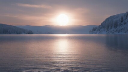 sunset over the lake _A poetic scene with a about Lake Baikal.  .   inspired by the beauty and tranquility of the lake,  