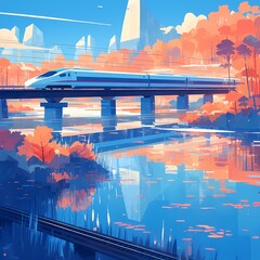 Vivid Fall Colors and Futuristic Transportation Come Together for a Stunning Visual Journey