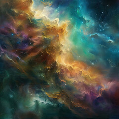 Fototapeta na wymiar Nebulous Dreams Oil Painting Illustration of Cosmic Beauty