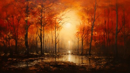 Autumn forest, panoramic landscape. Beautiful autumn forest.