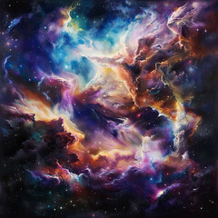 Nebulous Dreams Oil Painting Illustration of Cosmic Beauty