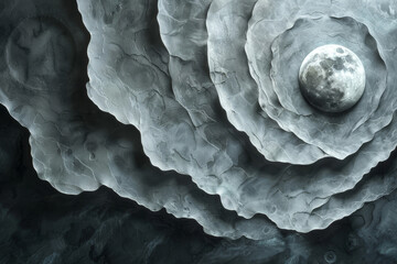 Craft a composition reminiscent of a lunar symphony, blending abstract forms and textures to convey reflected moonlight and musical waves in space