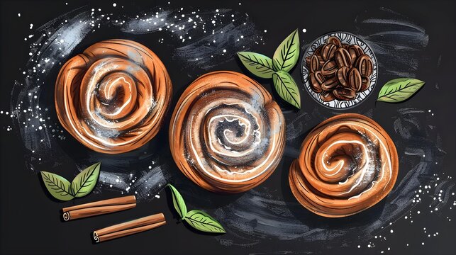 Vector chalk illustration of Cinnamon Rolls