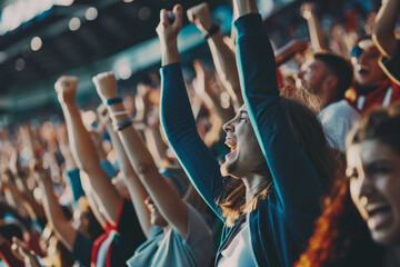 Excited fans cheering in the stadium during a match