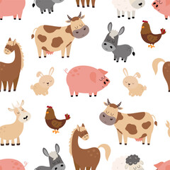 cartoon farm animal seamless pattern