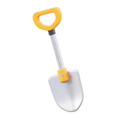 3D rendered yellow and silver shovel on transparent background
