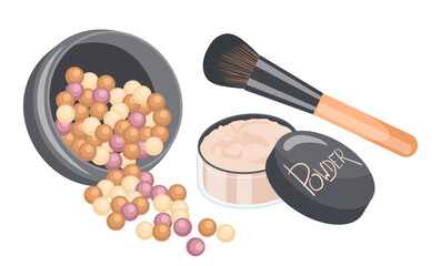 Facial cosmetics natural products composition set with makeup brush blush powder and balls
