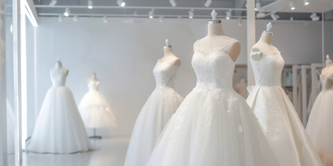 Wedding dresses in the bridal shop