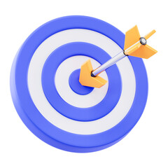 3D rendered blue target with arrow hit center