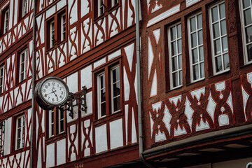 Fachwerk buildings in the oldest city of Germany Trier, in Altstadt Zentrum - obrazy, fototapety, plakaty