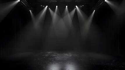 Dark and empty stage with spotlight and smoke, empty for presentation - obrazy, fototapety, plakaty