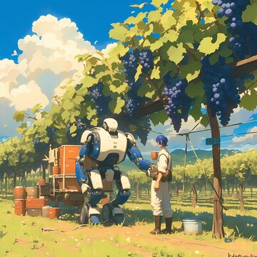 Innovative Robotics for Agriculture - A Blue and White Android Automatically Harvesting Grapes on a Sun-Dappled Farm