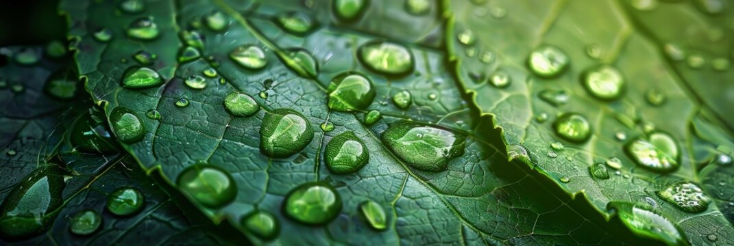 Enhanced image of water droplets on leaf with color correction for vibrant visuals