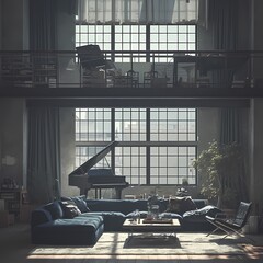 Chic and Stylish Interior of a Modern Loft Apartment - obrazy, fototapety, plakaty