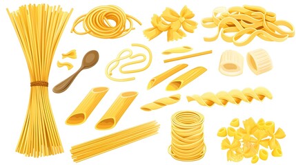 Pasta type italian noodle collection set cartoon illustration vector. Pasta type italian noodle set