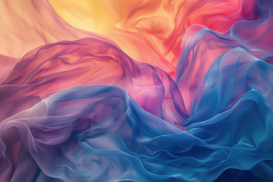 close up horizontal abstract image of colourful transparent flowing waves background