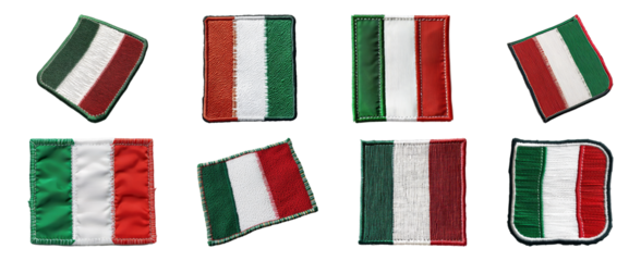Various embroidered Italian flag patches cut out png on transparent background