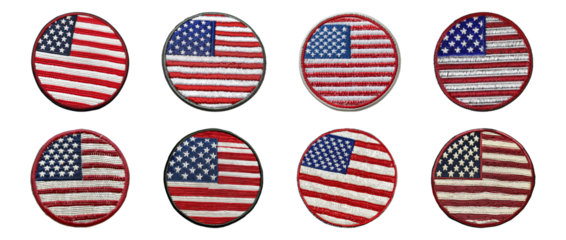 American flag embroidered patches in circular shape cut out png on transparent background