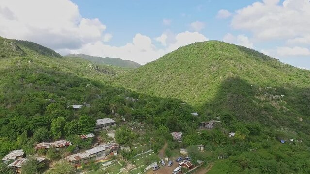 Aerial view of hills and mountains around Kingston Jamaica