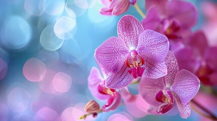 Detailed close up of a beautiful violet orchid flower showcasing exquisite details