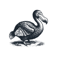 Dodo bird or Raphus cucullatus. Black White vector Illustration.	
