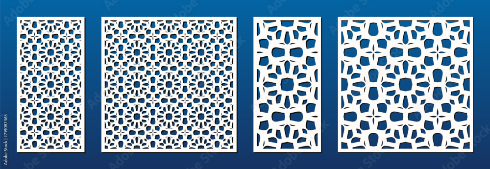 Aufkleber laser cut patterns. vector template with abstract geometric ornament in oriental style, floral grid,