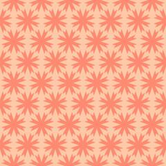 Simple abstract geometric floral seamless pattern. Minimal funky vector texture with small flower silhouettes. Elegant orange summer background. Repeated geo design for decor, textile, package, print