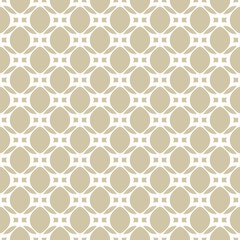 Naklejka premium Vector golden geometric seamless pattern with rounded grid, net, mesh, lattice, circles, curved shapes. Simple abstract gold background. Geometrical ornament texture. Repeated modern luxury geo design