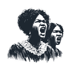 The black women. Black white vector illustration.
