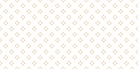 Simple golden minimalist floral pattern. Vector minimal seamless texture with small flower shapes. Abstract gold and white geometric background. Luxury ornament. Repeated design for print, package