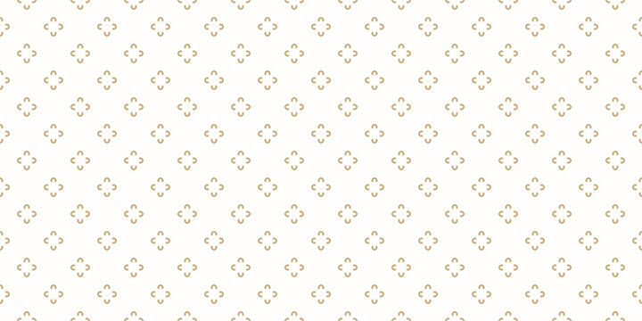 Simple golden minimalist floral pattern. Vector minimal seamless texture with small flower shapes. Abstract gold and white geometric background. Luxury ornament. Repeated design for print, package