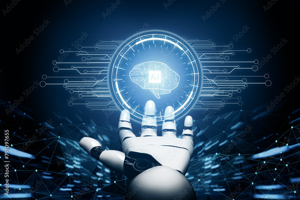 Poster mlb 3d rendering futuristic robot technology development, artificial intelligence ai, and machine le