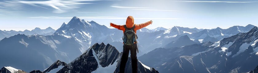 Mountaineer at the summit, concept of success