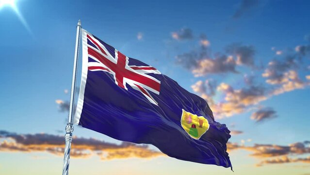 Turks and caicos islands flag waving on sky