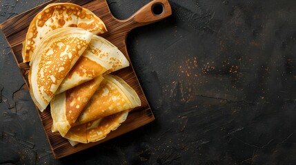 fried crepes on a chopping board horizontal top view