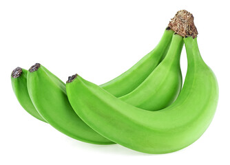 Bunch of green bananas isolated on a white background. Tropical banana bunch.