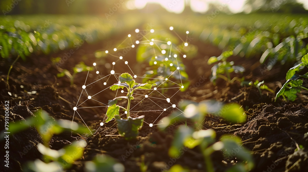 Poster soil sensors distributed throughout a field send data to an ai system, which analyzes and determines