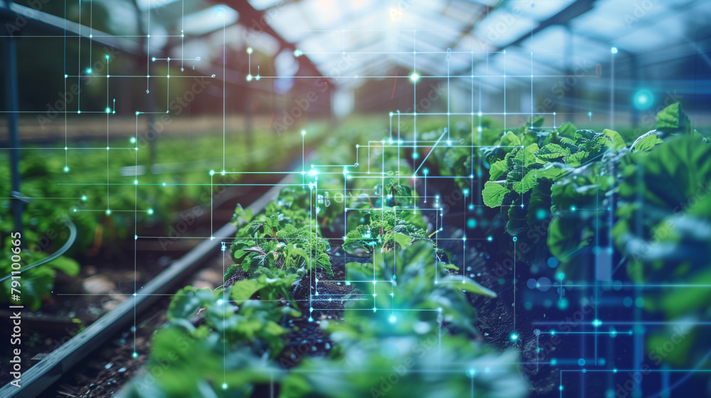 Poster the central control center of a farm where ai integrates and manages data from various agricultural 