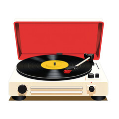 Retro Turntable mit Vinylschallplatte und rotem Deckel Illustration isoliert transparent Hintergrund