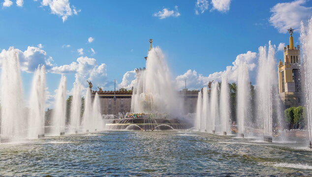 Fountain jets at VDNKH in Moscow
