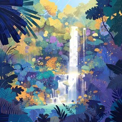 Breathtaking Jungle Scene with a Majestic Waterfall and Vibrant Flora