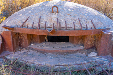 Exterior of Albanian characteristic round dome bunker.