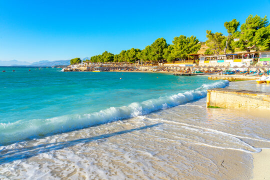 Bathing area with crystal clear waters on the beach of Bora Bora in the town of Ksamil-Albania.
